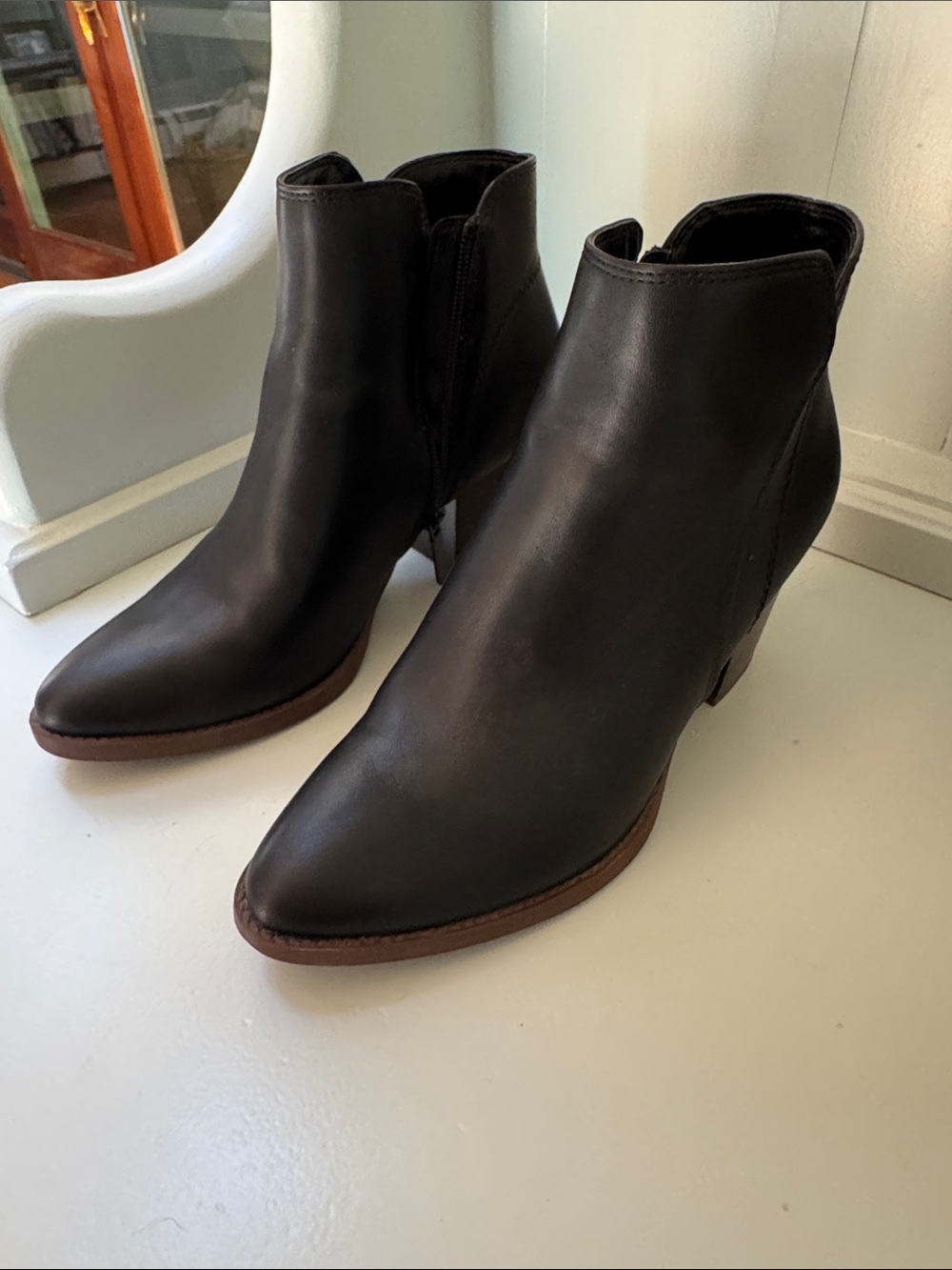 Style & Co. Black Leather Pointed Toe Ankle Booties